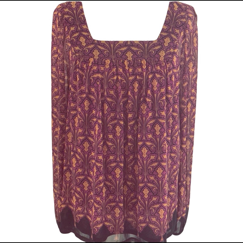 Apt. 9 long-sleeve 1X Purple & Yellow blouse